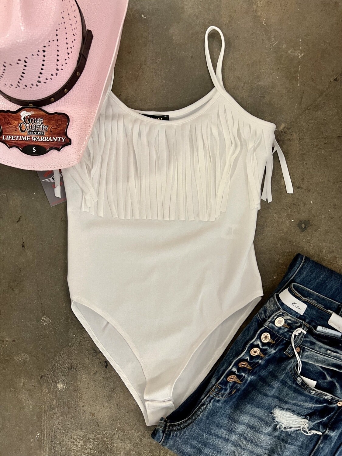 White Fringe Bodysuit