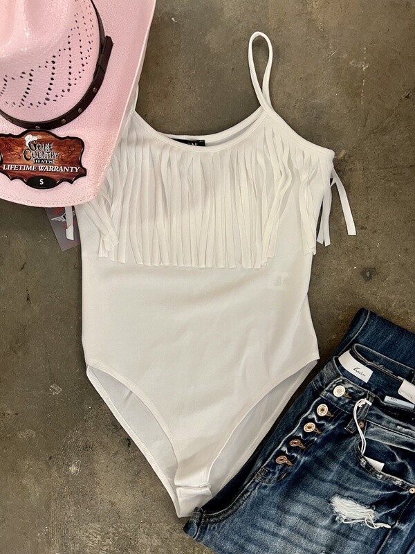 White Fringe Bodysuit