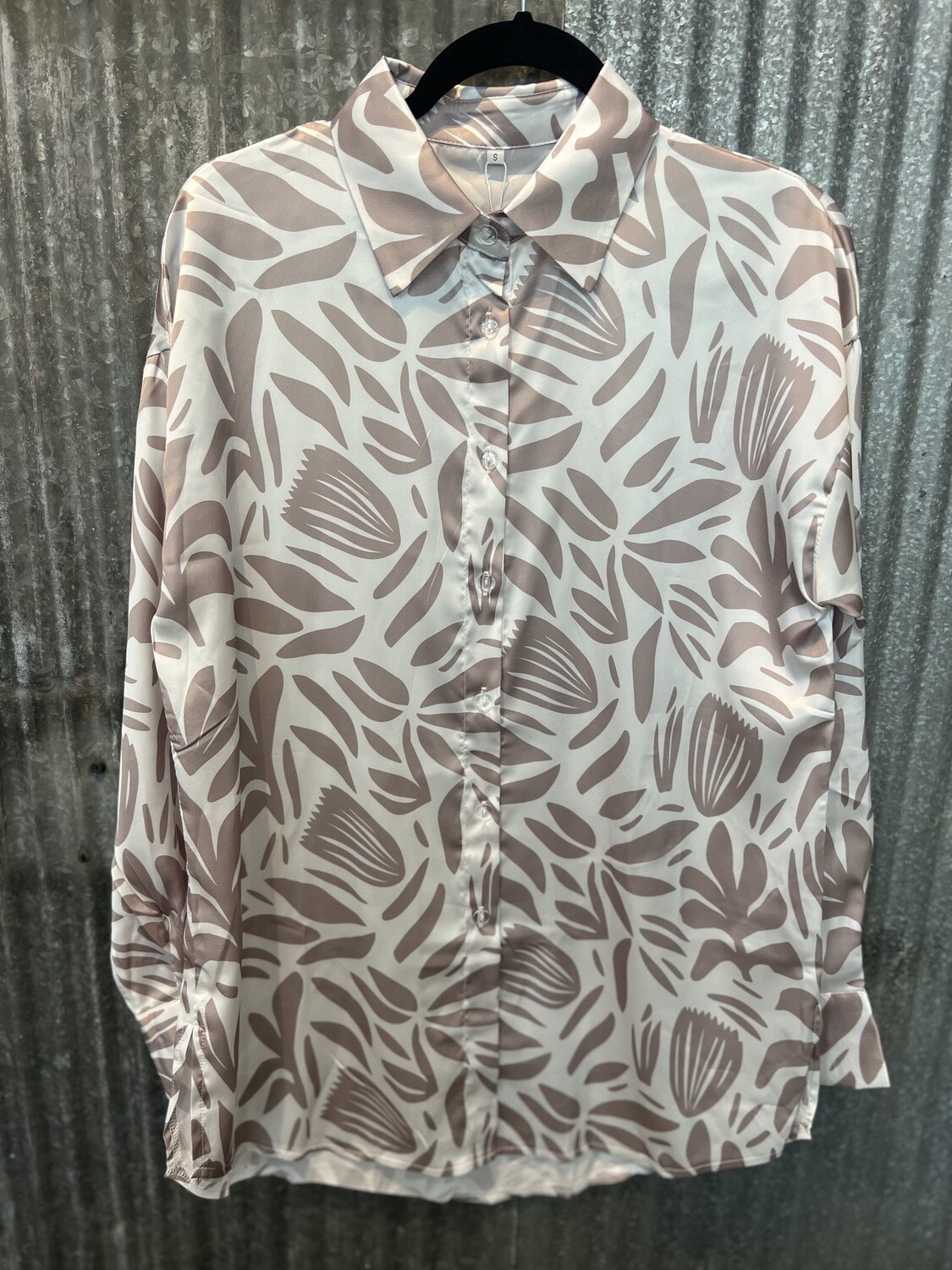 Print satin button up