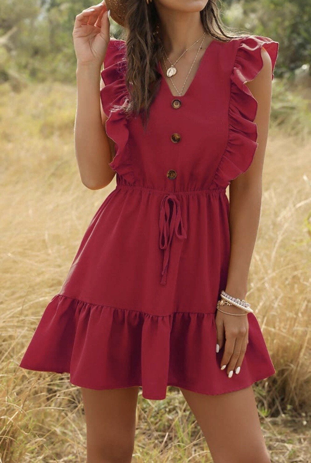 V-Neck Ruffle Mini Dress