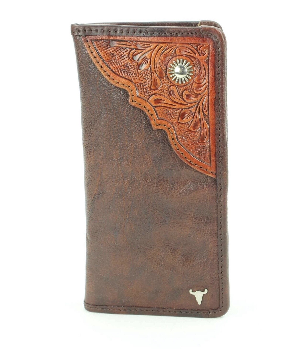 Leather bi fold with tooled leather detail