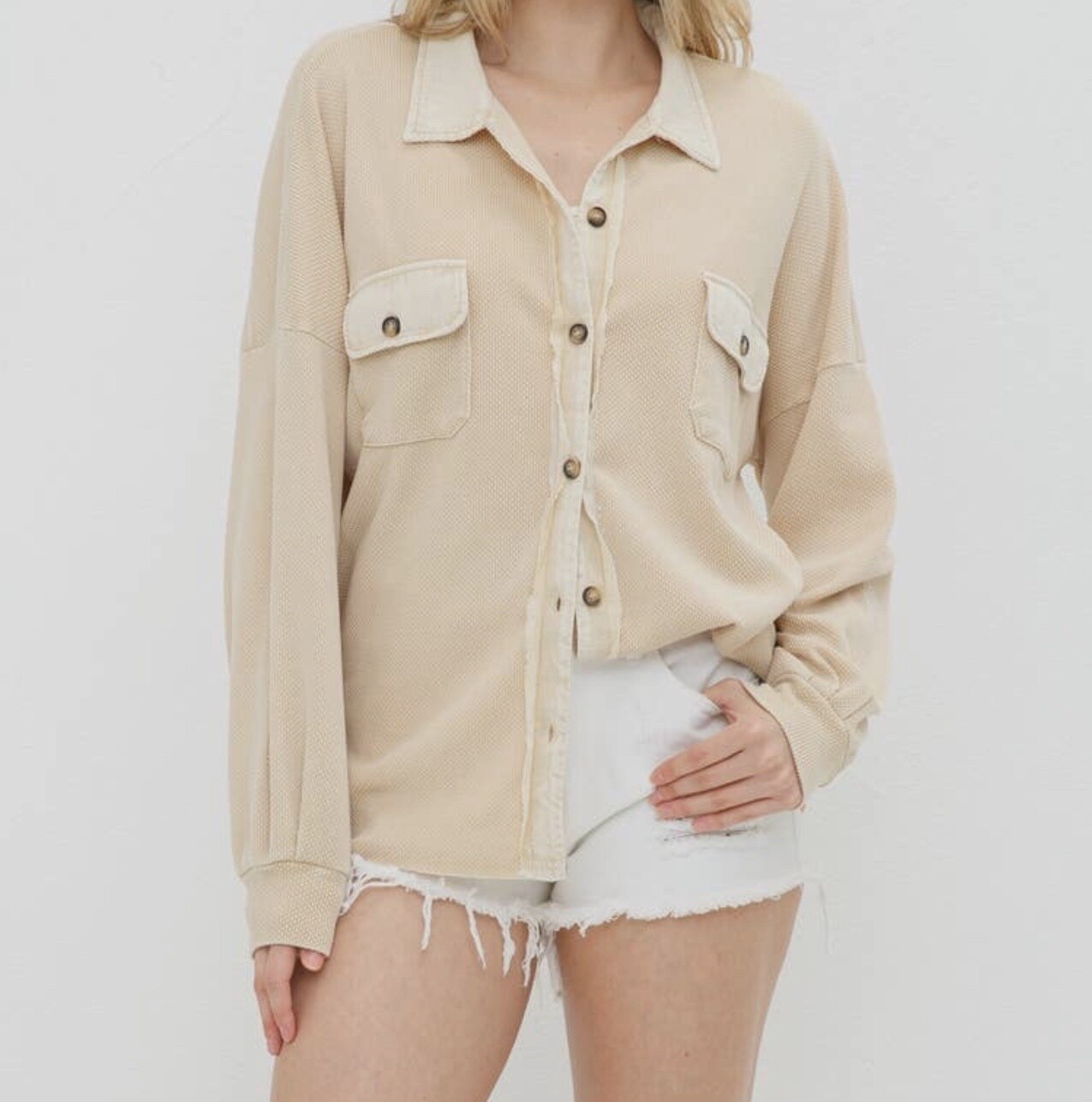Knit Shacket in khaki