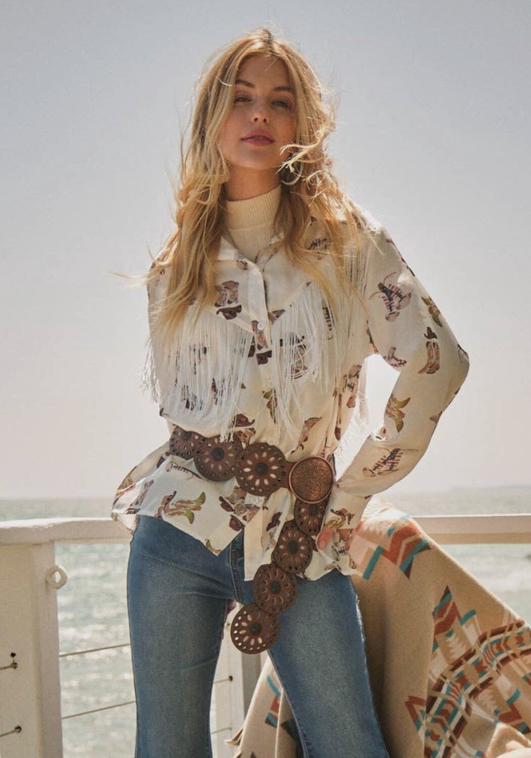 Cowboy boot chevron fringe shirt