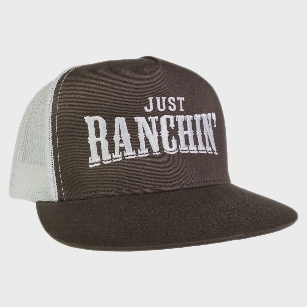 JUST RANCHIN BROWN & WHITE MESH FLATBILL