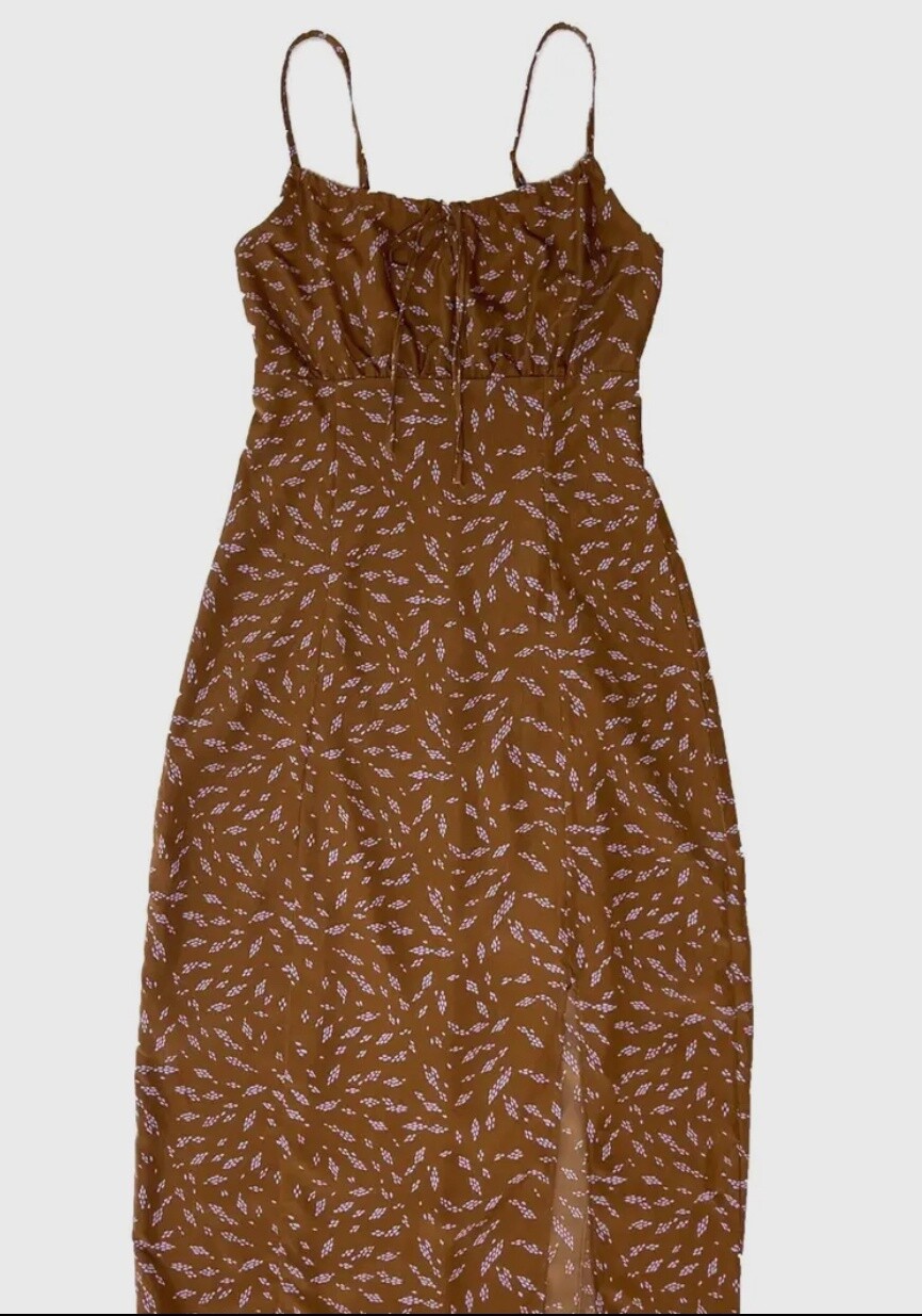 Side slit maxi dress/Brown