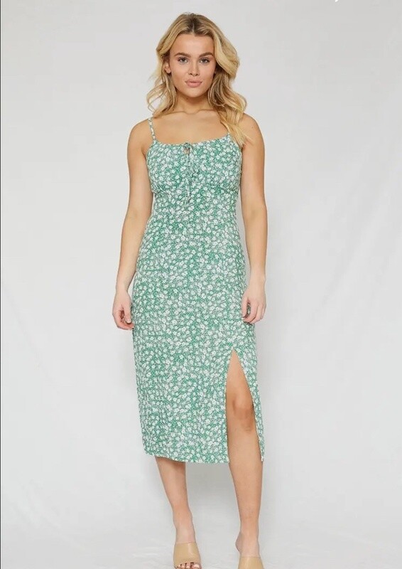 Side slit maxi dress/Green