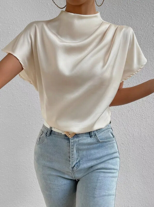 Mock Neck Silk Blouse