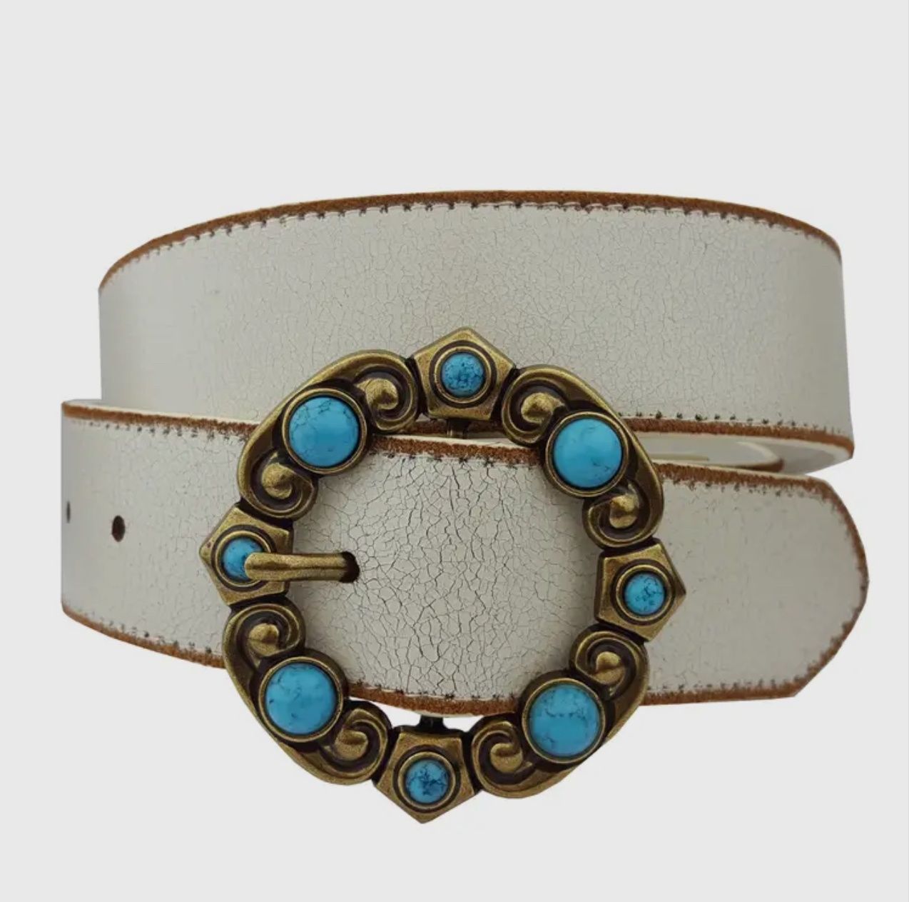 Vintage leather belt w/round buckle