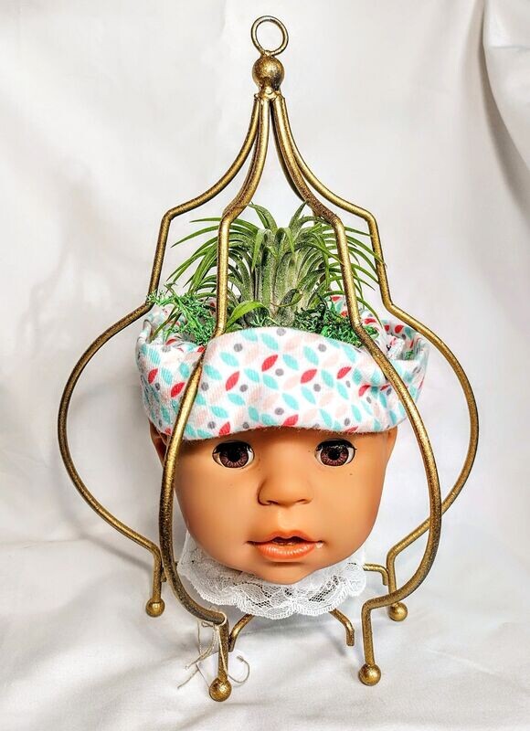 Doll head in cage plant holder