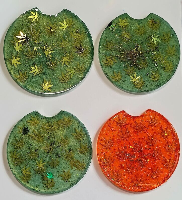 Pot leaf car coasters