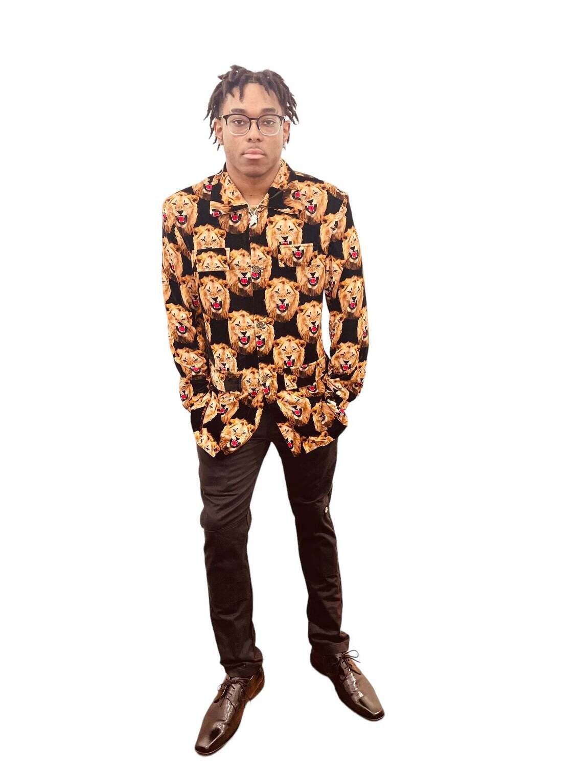 KJU Men's Down-Sized Isiagu Lion Head Print Jacket
