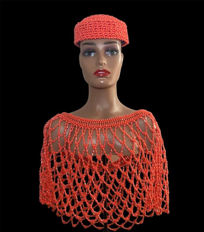Bridal Coral Bead Traditional Wedding Shoulder Cape Accessory