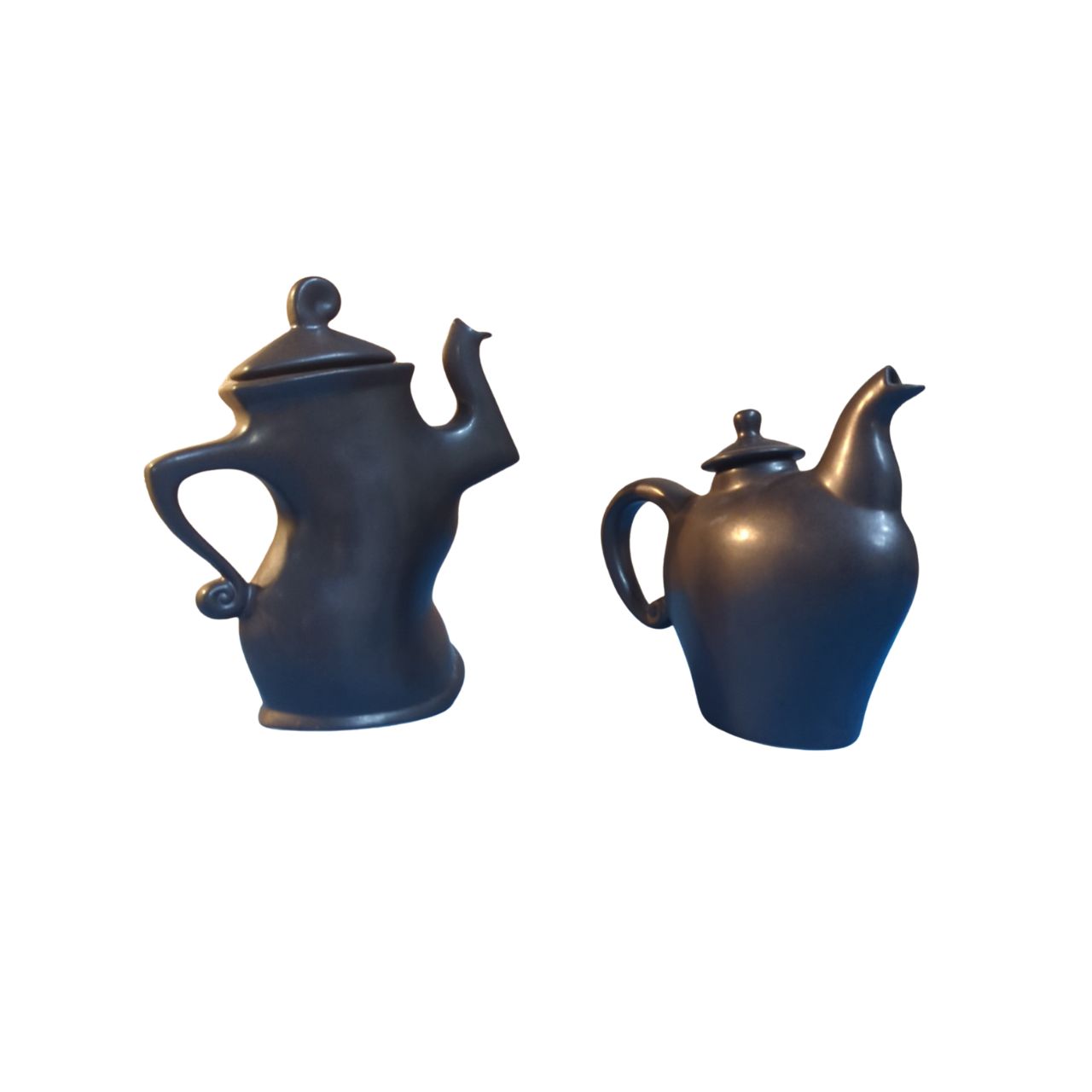 Pair of Vintage Michael Lambert "Struttin" Pottery Pieces in matte black
