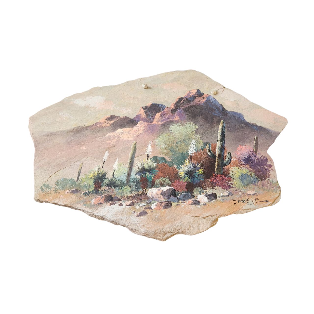 Hand-Painted Desert Landscape on Stone