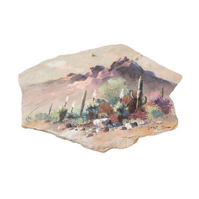 Hand-Painted Desert Landscape on Stone