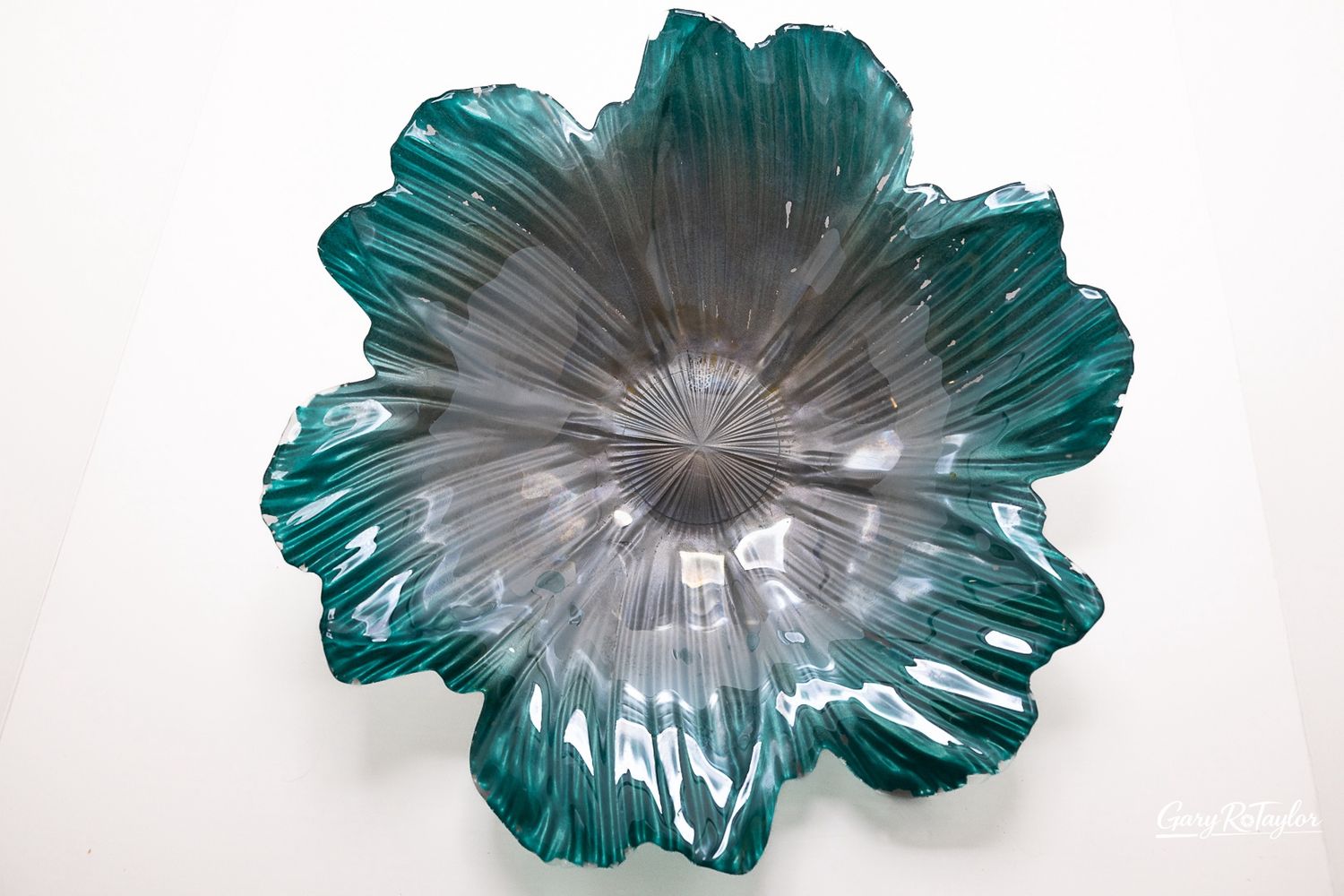Turquoise Glass Flower Bowl