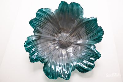 Turquoise Glass Flower Bowl
