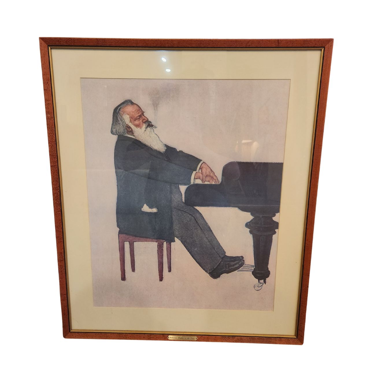 Framed lithograph print "Johannes Brahms at the Piano" by Willy von Beckerath