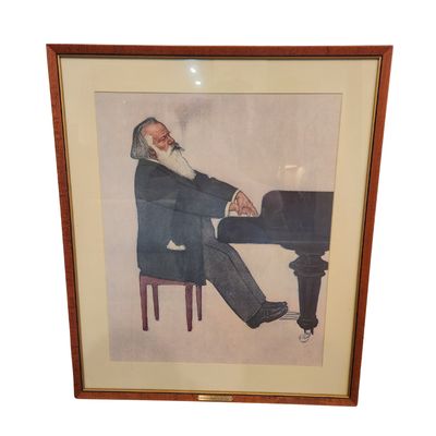 Framed lithograph print "Johannes Brahms at the Piano" by Willy von Beckerath