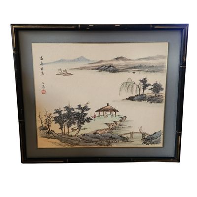 Framed Traditional East Asian Painting – “The Fragrance of Plum Blossoms”