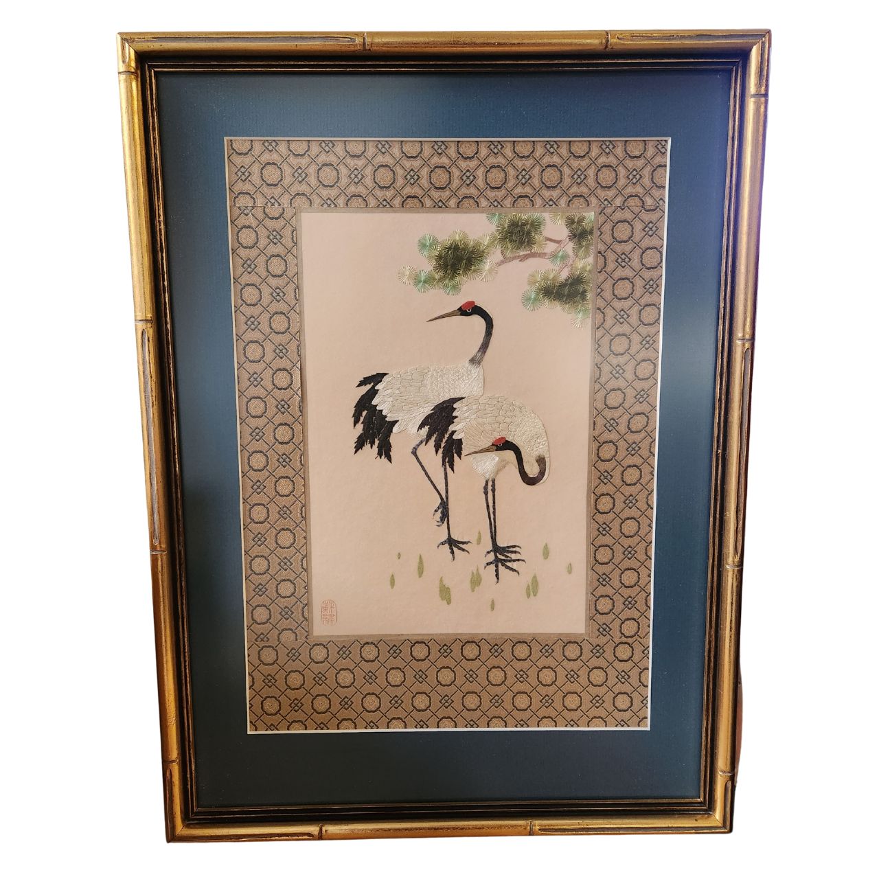 Framed East Asian Crane Artwork