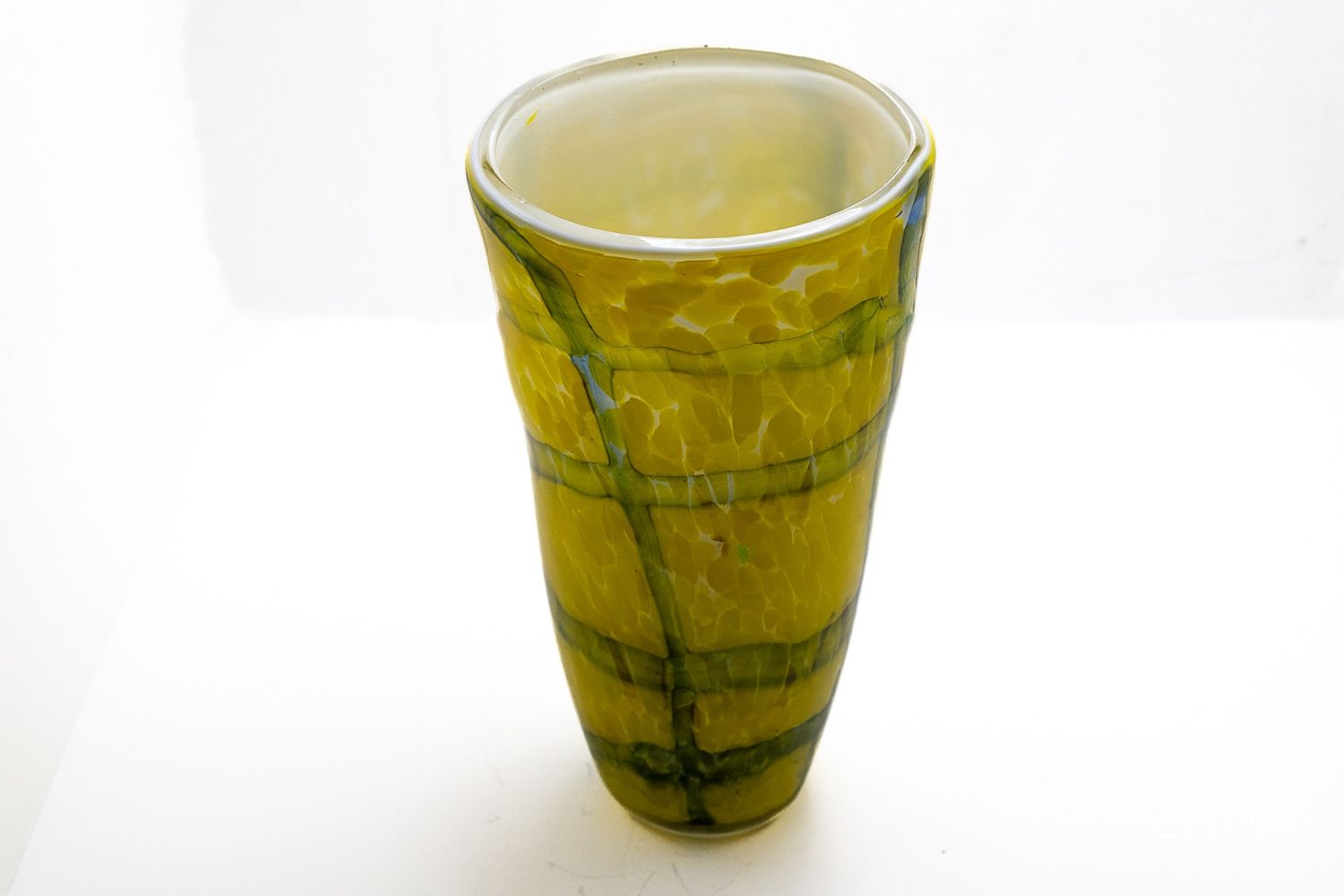 Abstract Murano-Style Glass Vase Attributed to Fratelli Toso in Yellow and Green, c. 1980