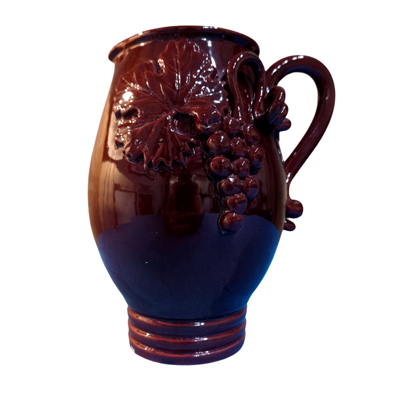 Vintage Ceramic Pitcher – Grape Motif in Deep Burgundy