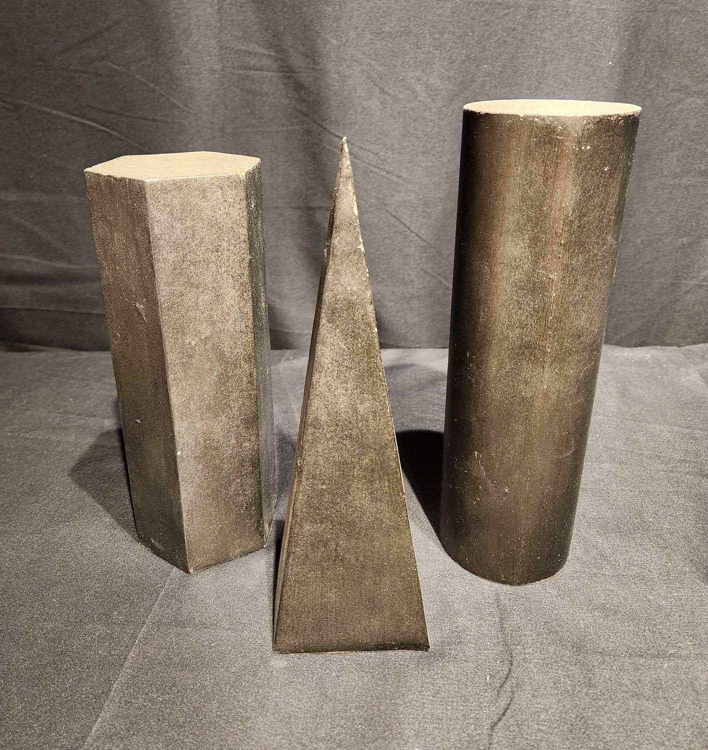Set of Aged Nickel Geometric Sculptures
