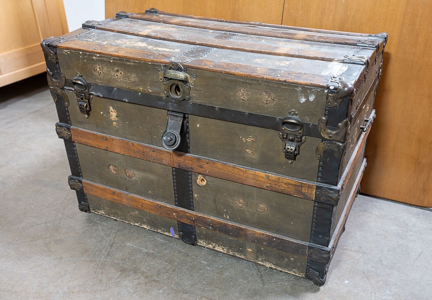 Antique Flat-Top Steamer Trunk