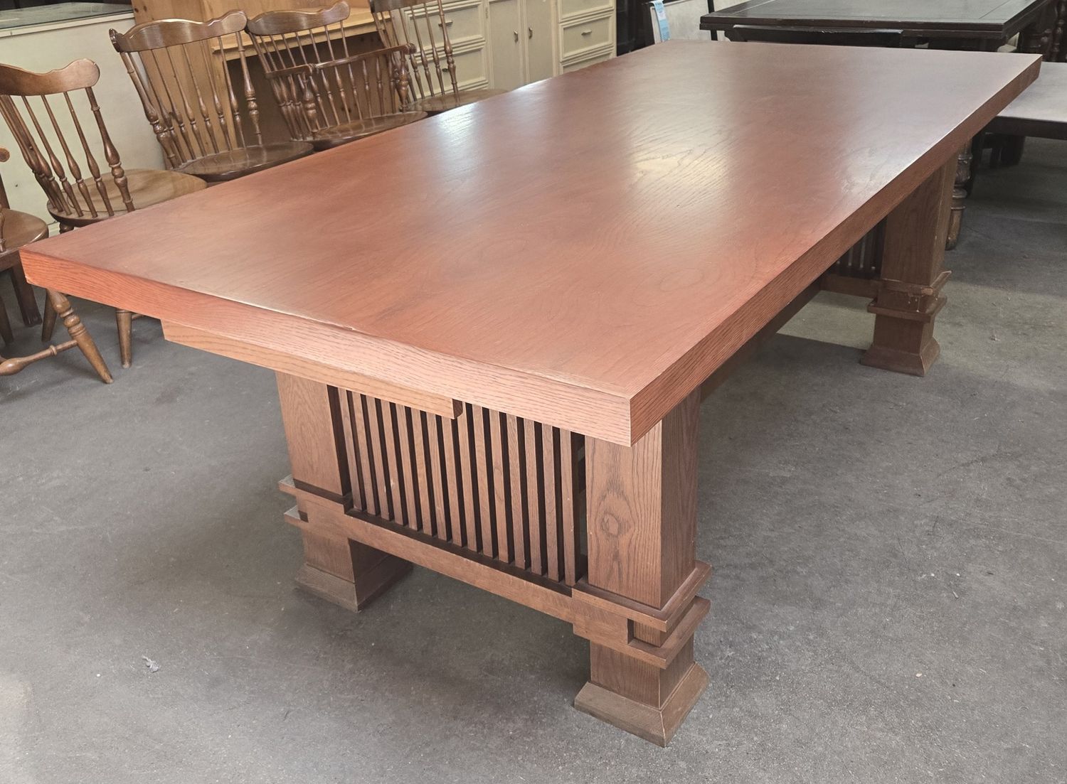 Recreation Mid-Century Modern Trestle Style Dining Table, (Cosmetic Flaws)