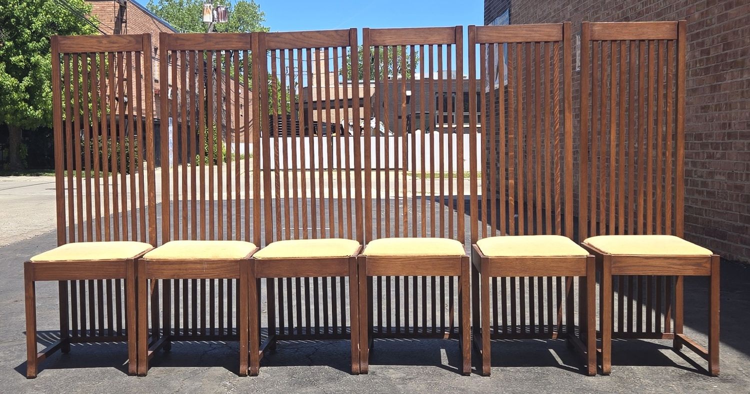 Set of 6 Vintage High-back Upholstered Mid-Century Modern Dining Chairs