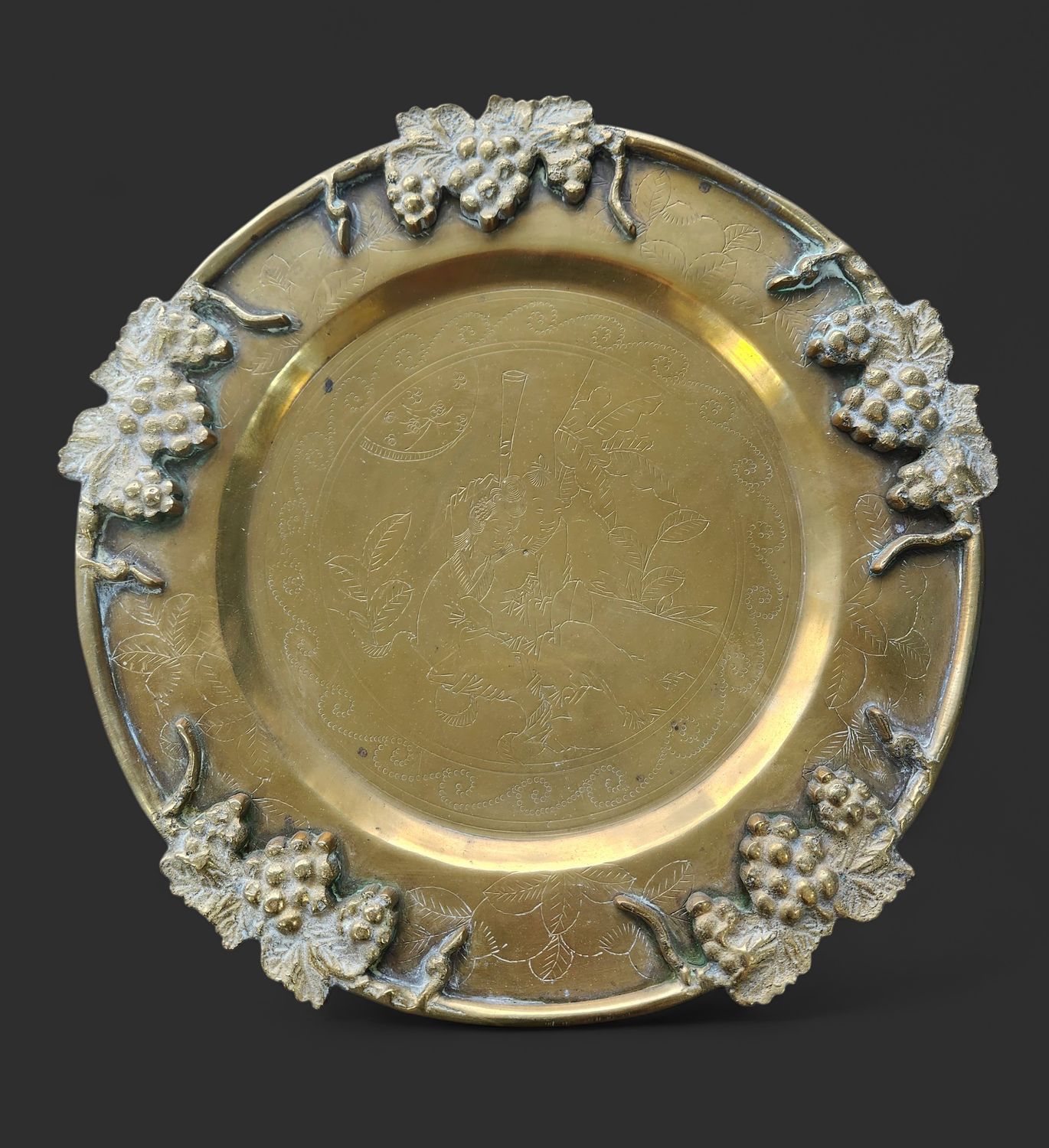 Antique Brass Etched Serving Tray