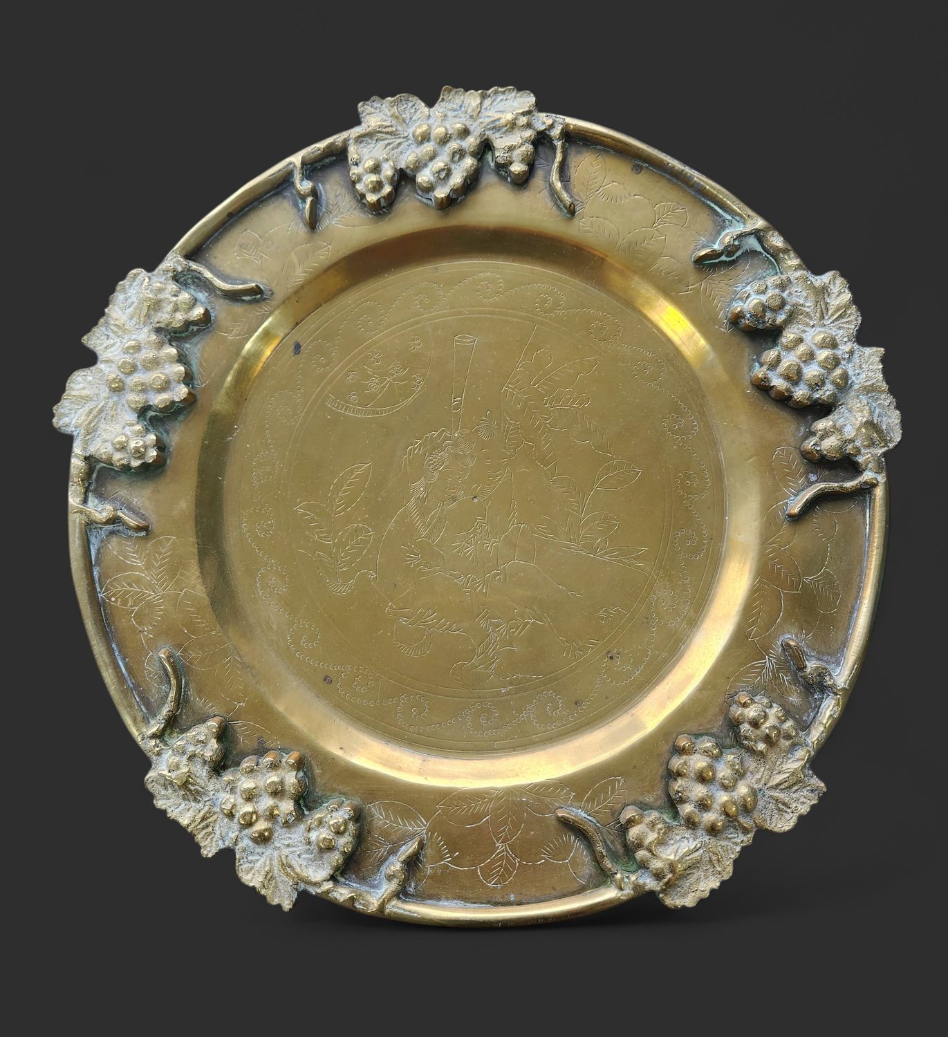 Vintage Brass Etched Serving Tray