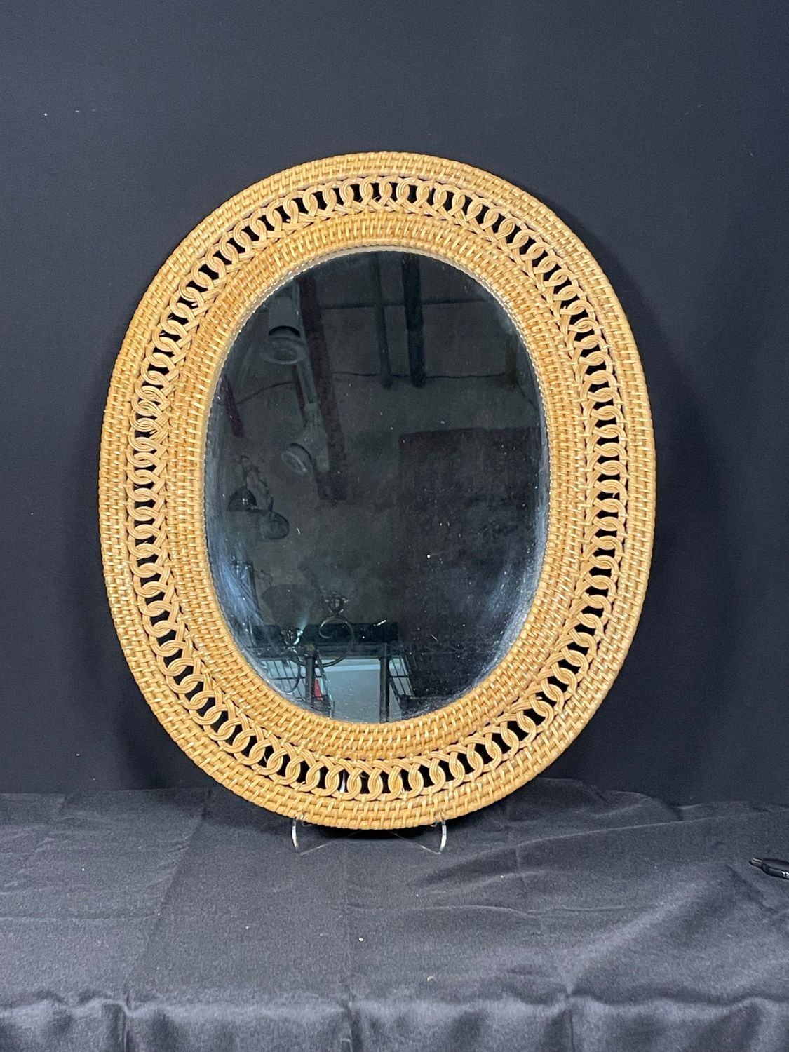 Vintage Hand-Woven Wicker Mirror