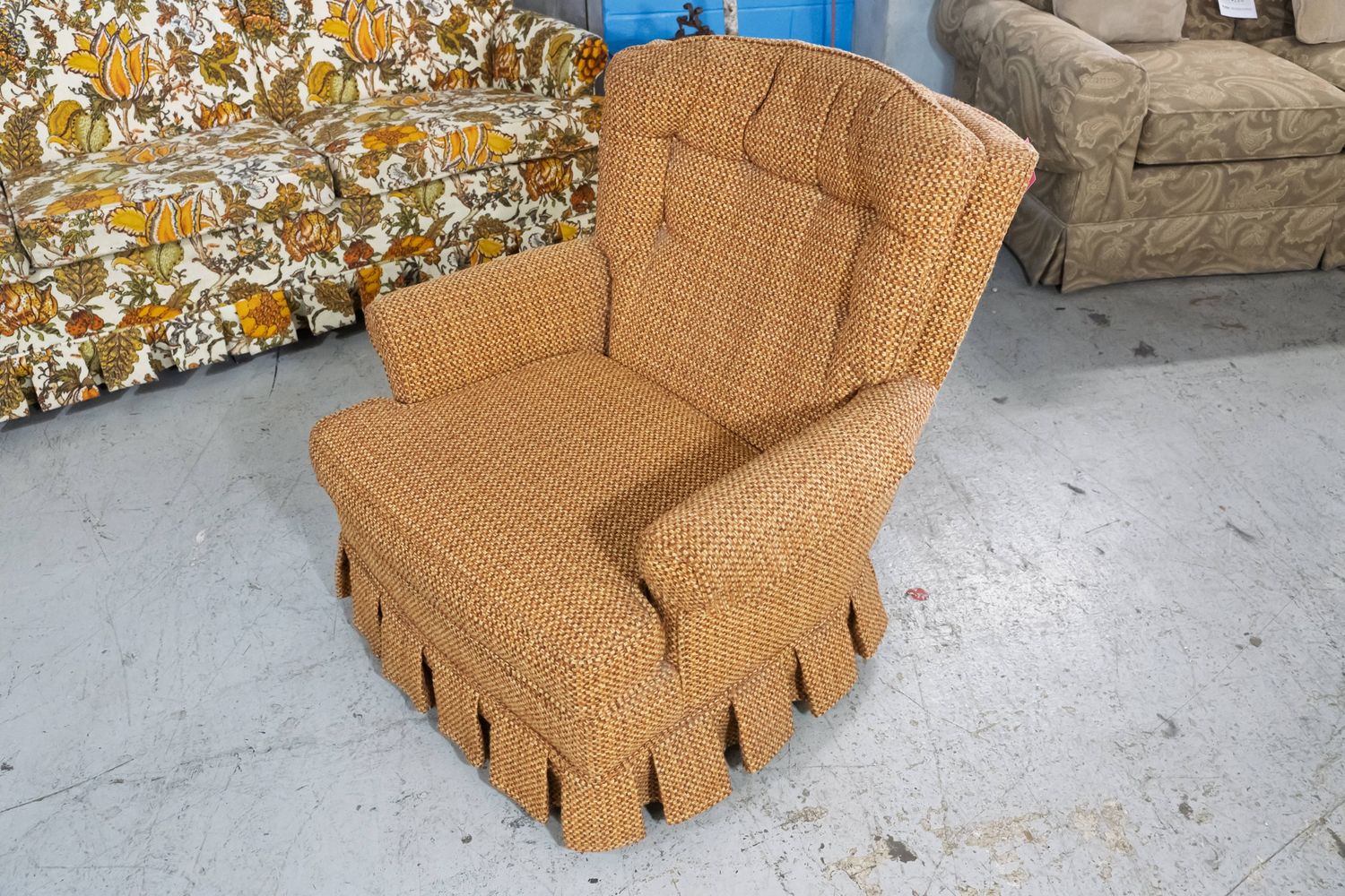 Vintage Orange Woven Skirted Armchair