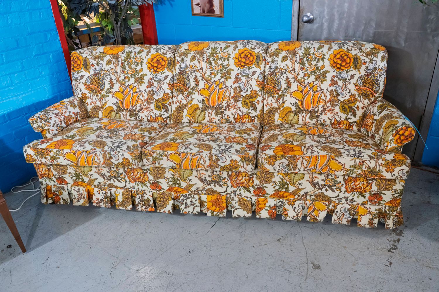 Groovy Vintage 70s Marigold Sofa w/ Skirt