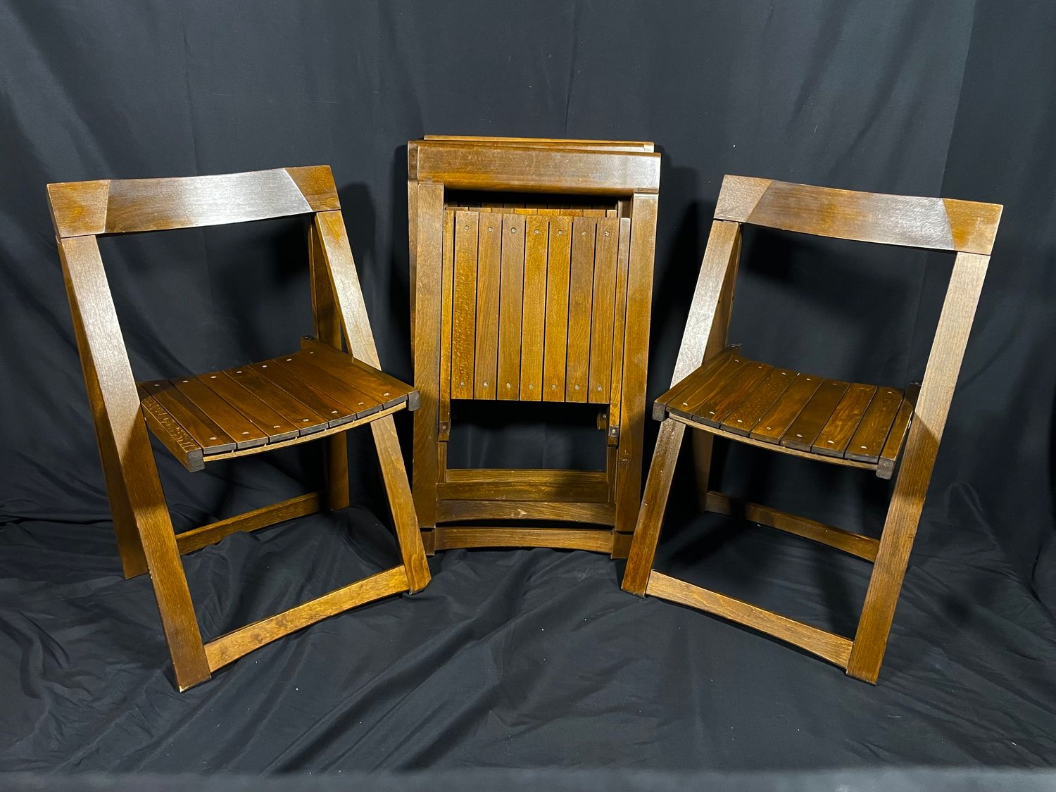 Complete Set of 5 Vintage Jacober Solid Wood Folding Chairs