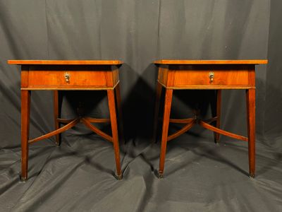 William A. Berkey Furniture Co. Mahogany Side Tables with Leather Tops