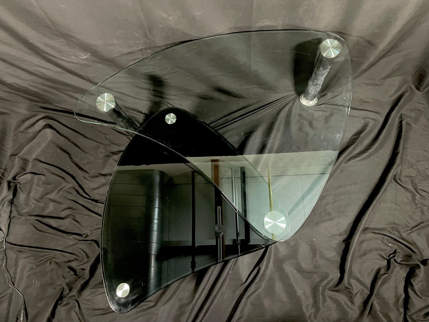 Postmodern Two-Tier Glass Coffee Table with Rotating Lower Tier