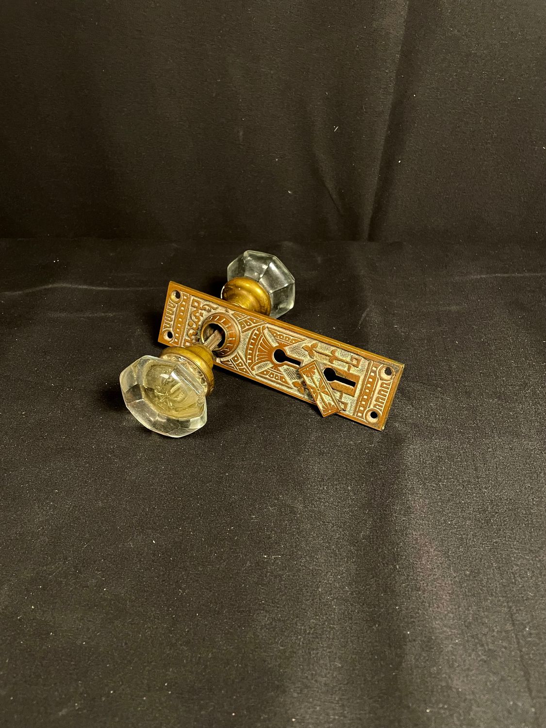 Victorian Eastlake Glass Doorknob and Brass Plate