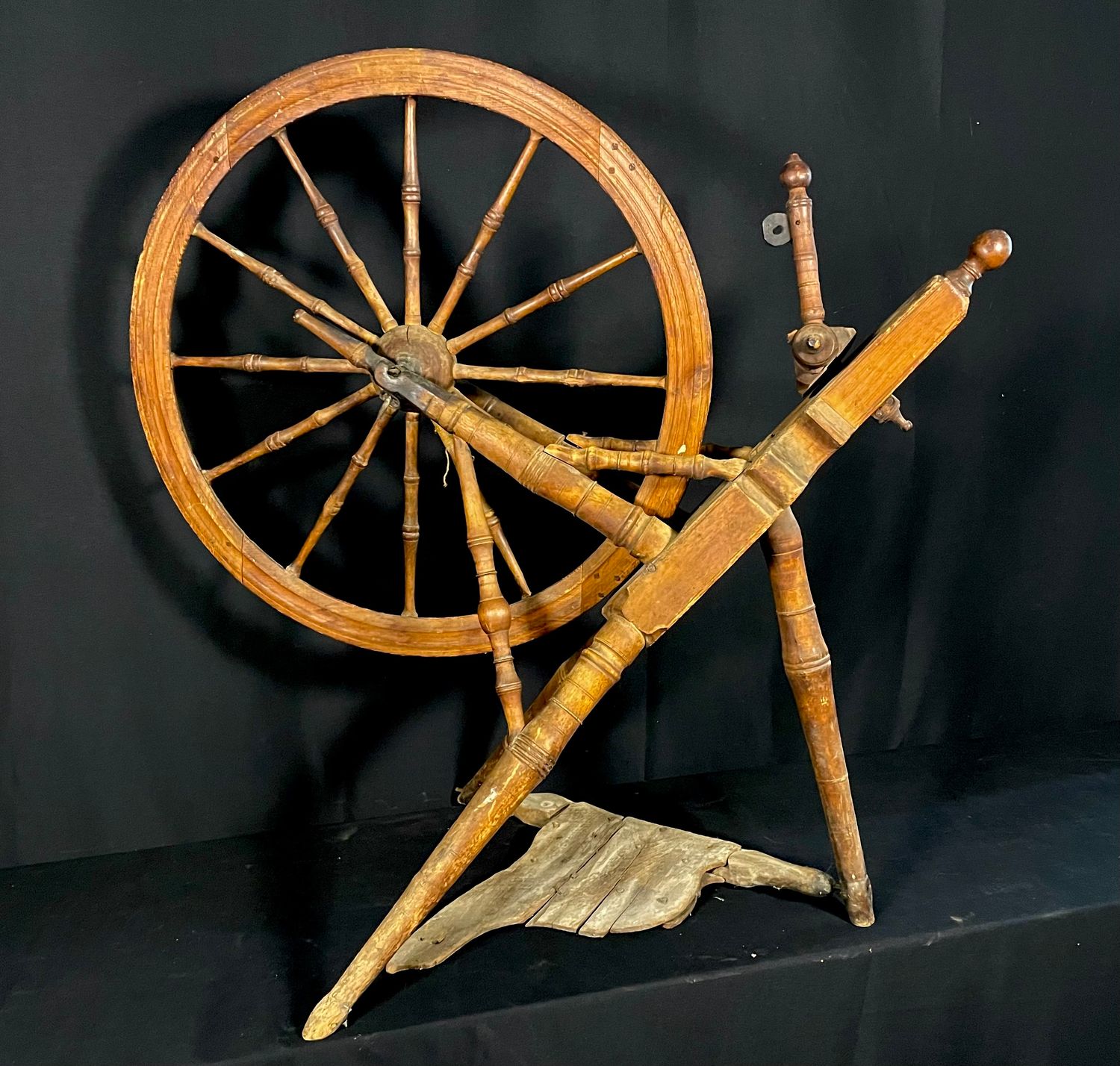 Victorian Saxony Spinning Wheel with Inclined Bench and Axel