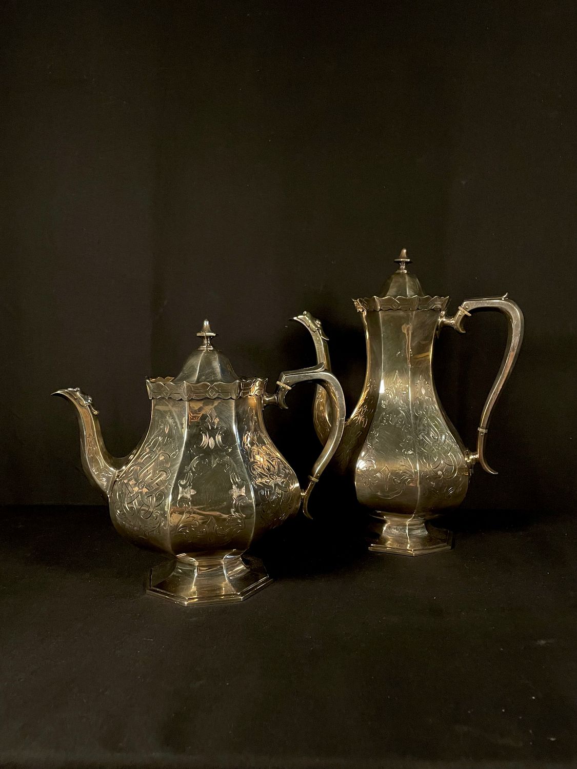 Victorian Era Martin, Hall &amp; Co Silver Plated Tea and Coffee Pots