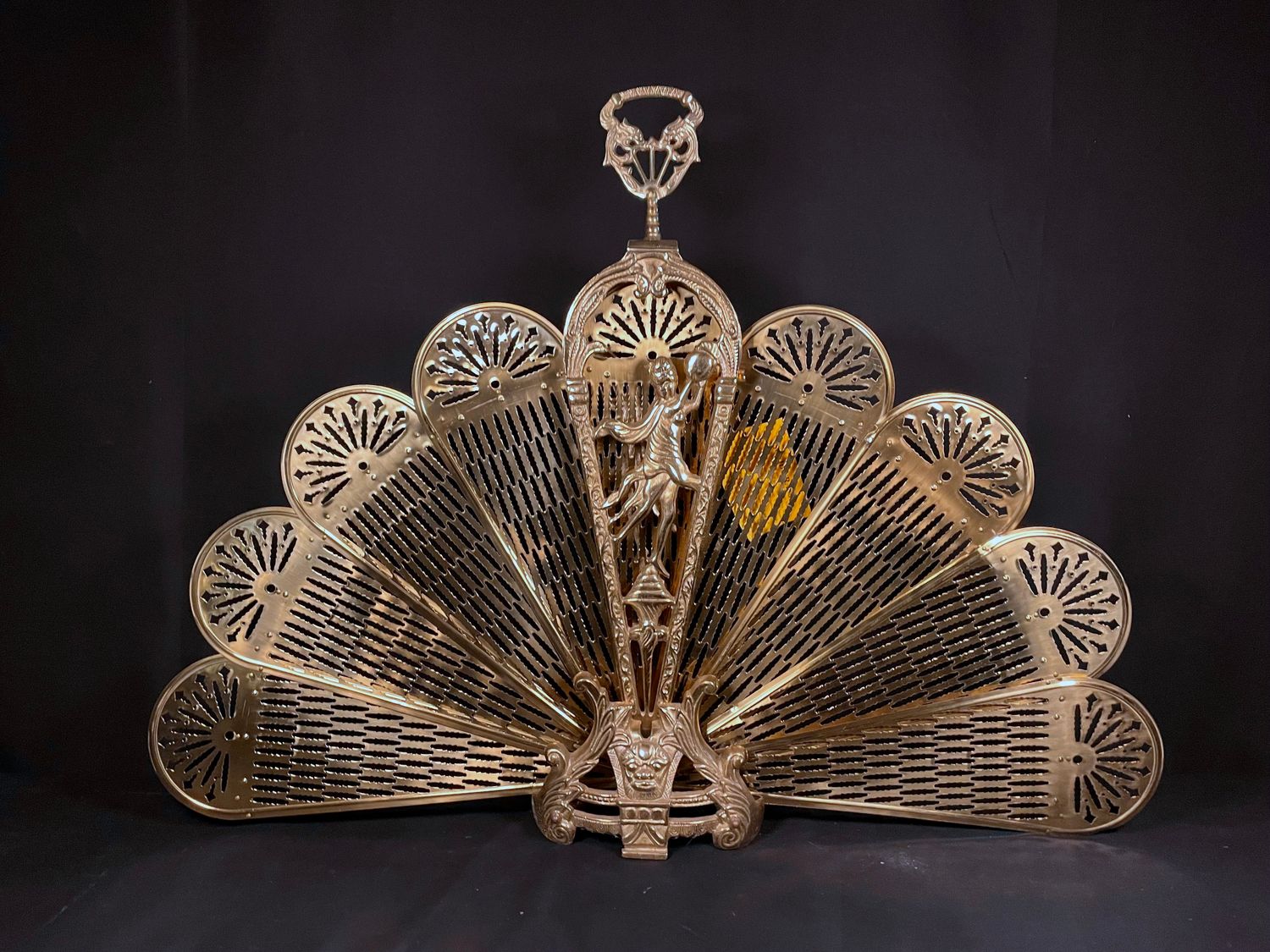 Two Vintage Art Nouveau-Style Brass Peacock Fireplace Screens
