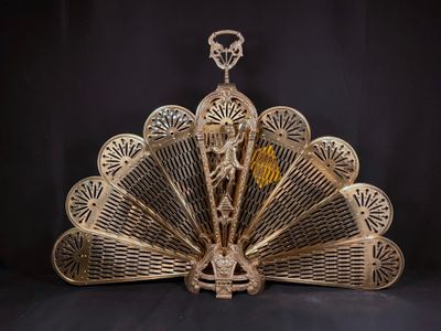 Two Vintage Art Nouveau-Style Brass Peacock Fireplace Screens