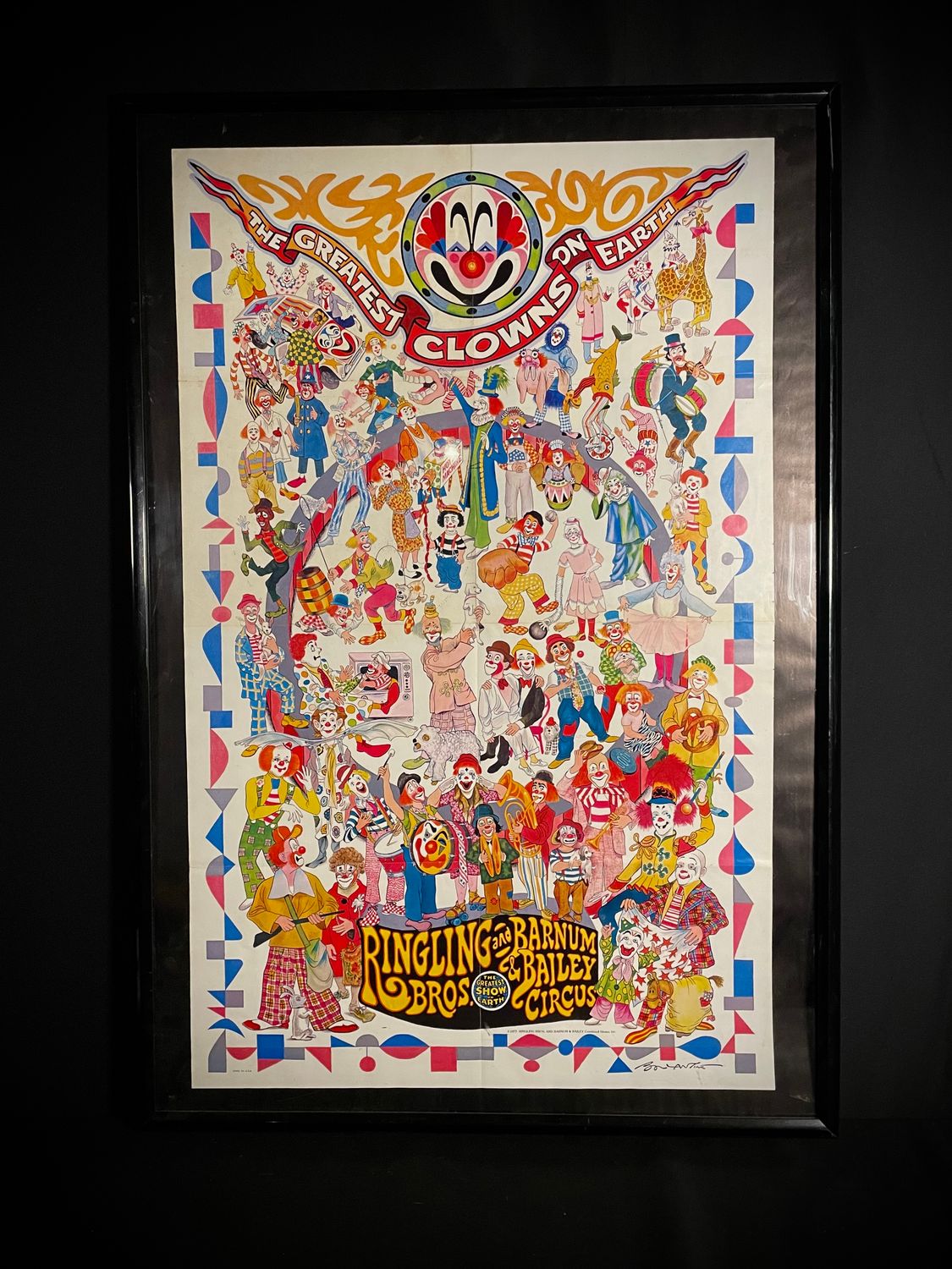 Vintage 1977 Ringling Bros. "The Greatest Clown on Earth" Framed Show Poster
