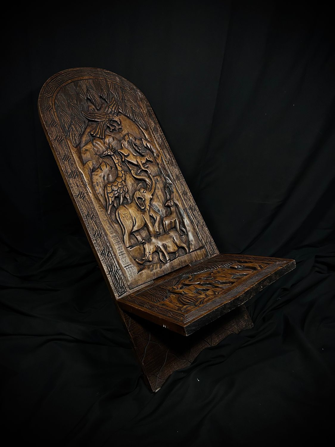 2pc. Solid Wood Carved African Birthing Chair