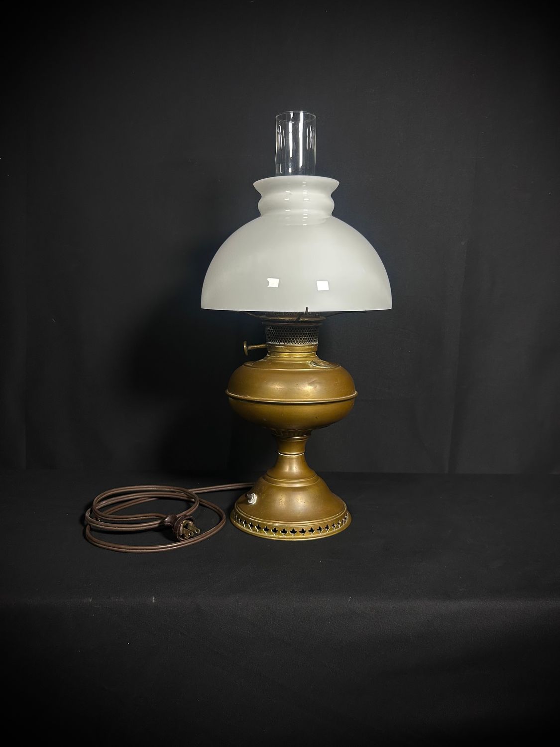 Vintage Hurricane Lamp with Original Milk Glass Shade - Converted Electric