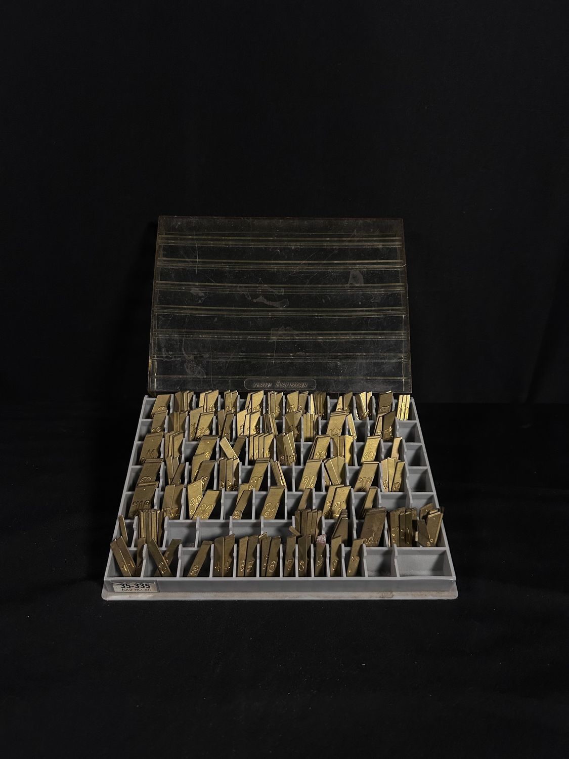 New Hermes Brass Engraving Font Set No. 35-335 (missing lowercase "L" pieces)