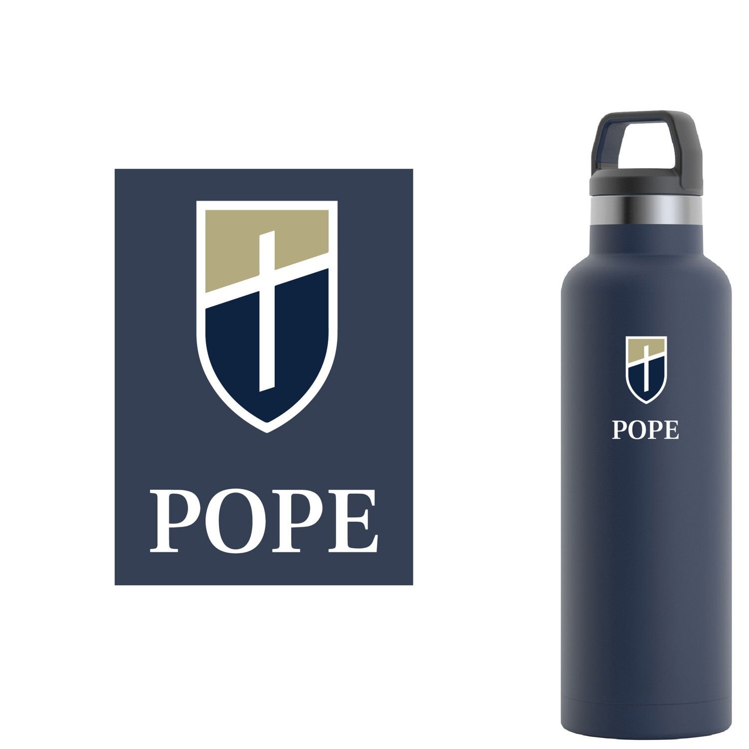 RTIC 20 oz Water Bottle in Navy with Shield + Pope