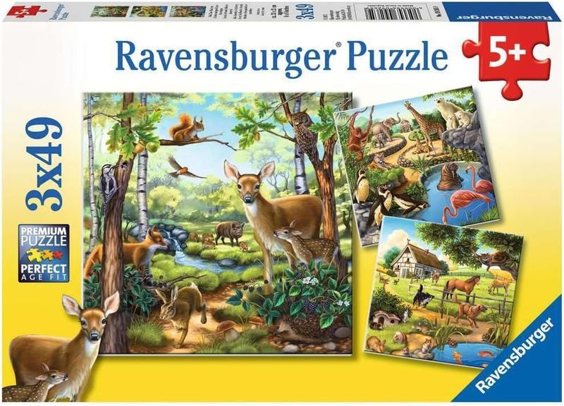 Forest and Zoo Animals Puzzle 3x49Pc
